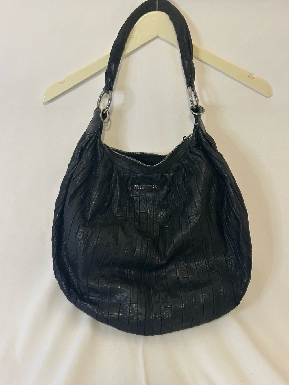 Miu Miu Black Leather Slouchy Shoulder Bag